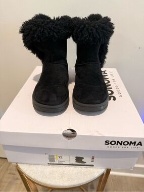 Sonoma Black Faux-Suede Plush Cuff Winter Boots - Women